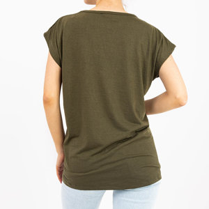Zielona koszulka damska ze srebrnym nadrukiem - Odzież