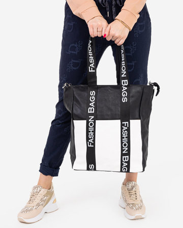 Чорно-біла сумка-шоппер зі спортивними смужками - Аксесуари