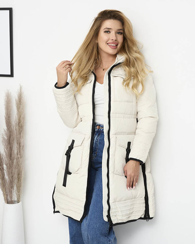 Кремова жіноча стьобана зимова куртка - Одяг