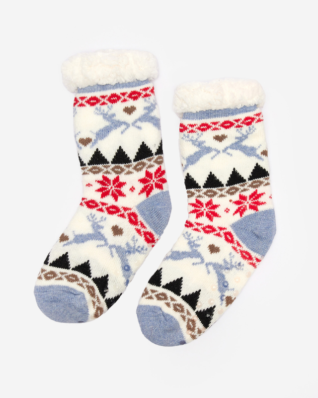 Сині жіночі шкарпетки з новорічним малюнком - Нижня білизна