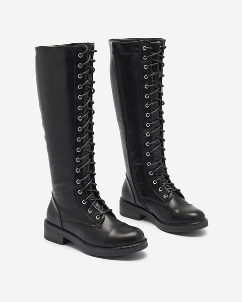 Чоботи жіночі до коліна на шнурівці чорного кольору Safrata- Взуття