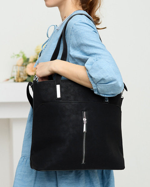 Чорна жіноча сумка-шоппер з кишенями
