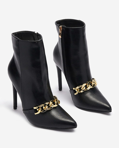 Чорні черевики на шпильці, декоровані ланцюжком Rittle- Footwear