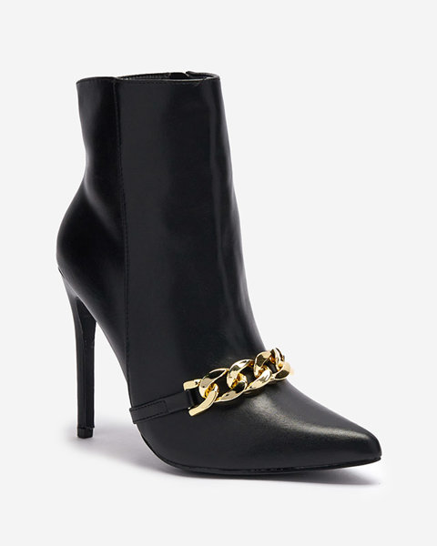 Чорні черевики на шпильці, декоровані ланцюжком Rittle- Footwear