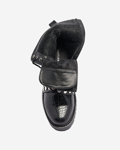 Чорні жіночі черевики-баггі з ланцюжками та тисненням Serolla- Взуття