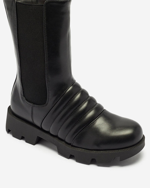Чорні жіночі черевики на потовщеній підошві з тисненням Ferita- Footwear