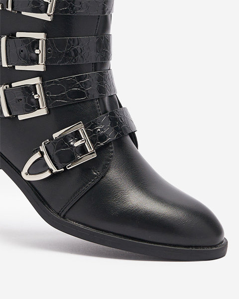 Чорні жіночі чоботи зі сріблястими застібками та тисненням Letta- Footwear