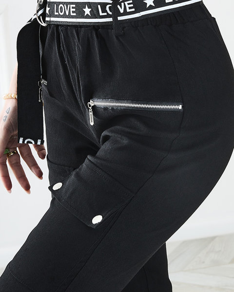 Чорні жіночі штани карго з кишенями
