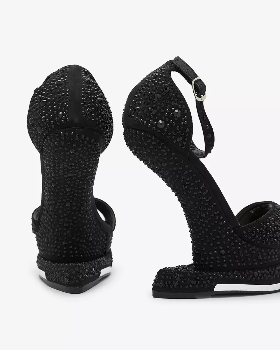Чорні жіночі туфлі-човники з відкритим носком з цирконами Elenki - Взуття