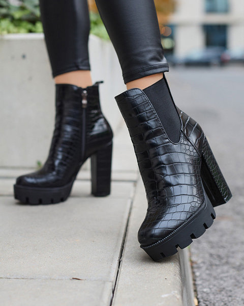 Чорні жіночі утеплені чоботи на високому каблуці Xineka - Взуття