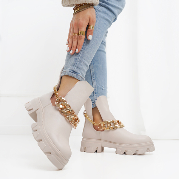 OUTLET Бежеві жіночі черевики з ланцюжком Tenkay - Взуття