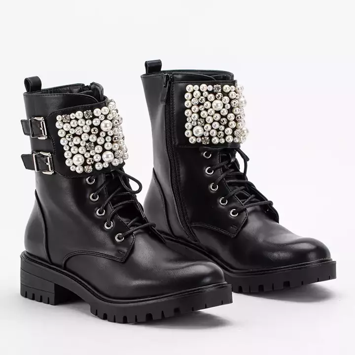 OUTLET Чорні чоботи з перлами Mais - Взуття