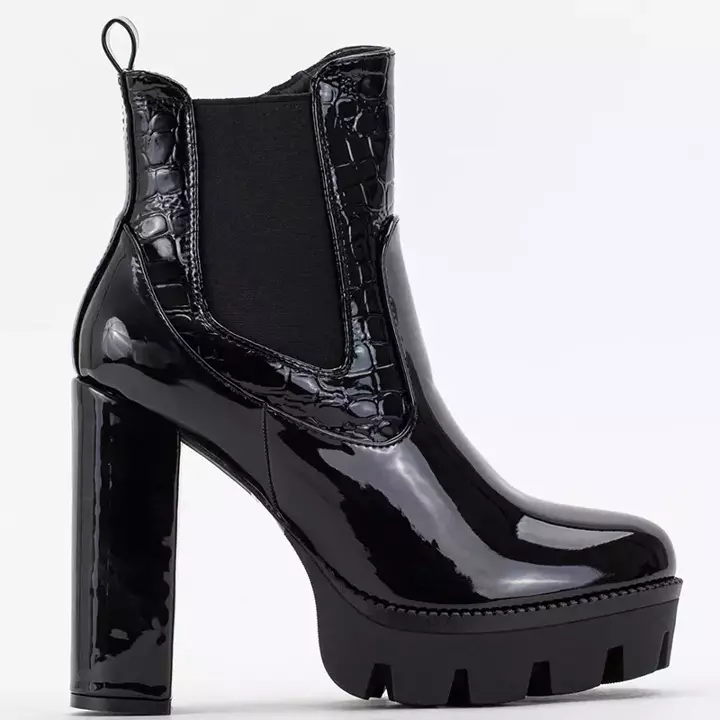 OUTLET Чорні лаковані жіночі чоботи на посту Melangell - Взуття