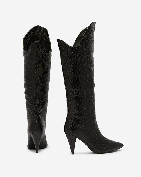 OUTLET Чорні жіночі чоботи на шпильці з тисненням Elivea- Взуття