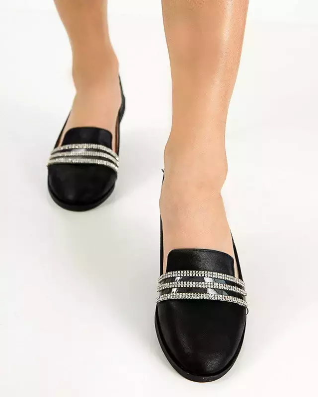 OUTLET Чорні жіночі мокасини з фіанітами Kremssa - Взуття