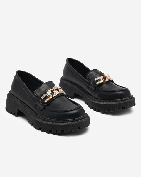 OUTLET Чорні жіночі туфлі з золотим ланцюжком Chemko- Footwear