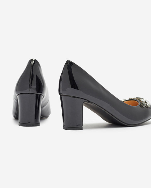 OUTLET Лаковані чорні жіночі туфлі-човники з цирконами Selab- Footwear