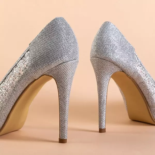 OUTLET Срібні парчані жіночі високі підбори з фіанітом Andesa - Взуття