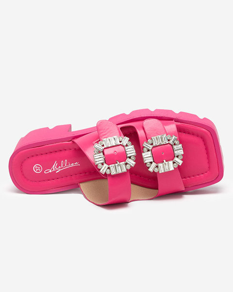 OUTLET Жіночі тапочки кольору фуксія з цирконовими орнаментами Sadoh- Взуття