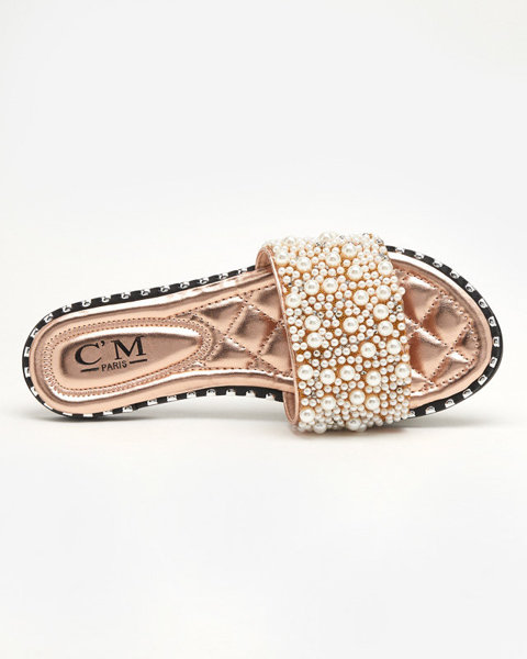 OUTLET Жіночі тапочки з перлами кольору рожевого золота Loppo - Взуття