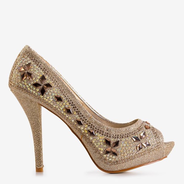 OUTLET Жіночі золоті туфлі-човники на шпильці з прикрасами Polinari - Взуття
