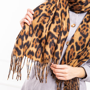 Світло-коричневий жіночий шарф з леопардовим принтом