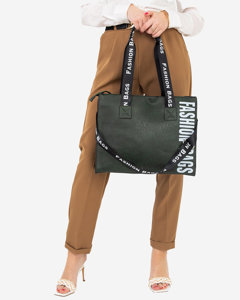 Темно-зелена жіноча сумка з написами