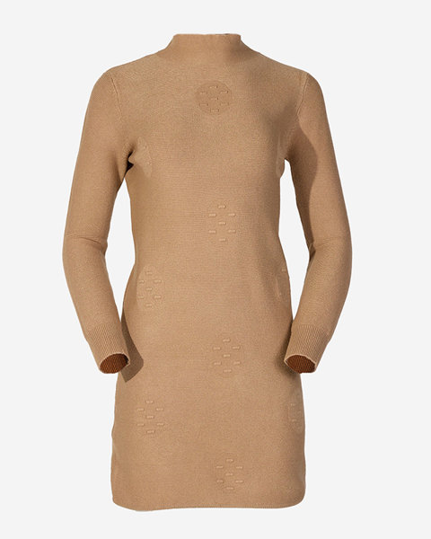 Жіноча сукня-светр з горлом, світло-коричневий - Одяг