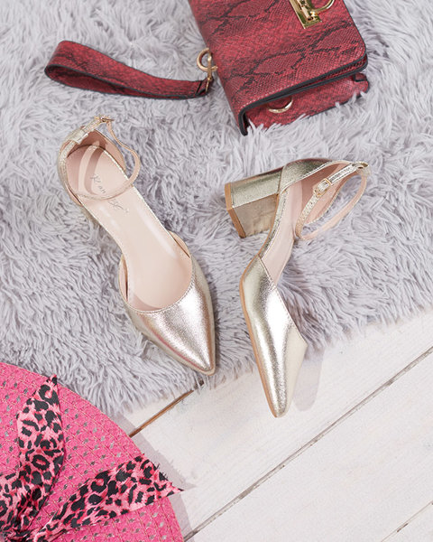 Жіночі босоніжки на низькій шпильці золотистого кольору Nerola - Взуття