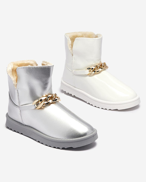 Жіночі лаковані снігоступи з екошкіри сріблястого кольору Plerussi- Footwear
