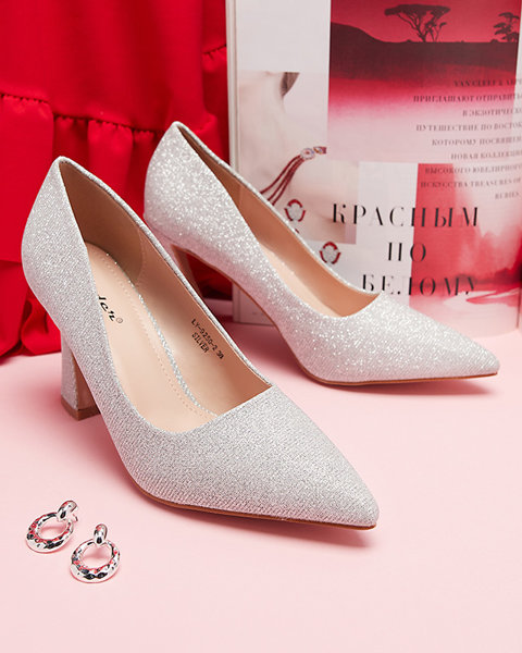 Жіночі парчеві човники сріблястого кольору Bluskita - Взуття