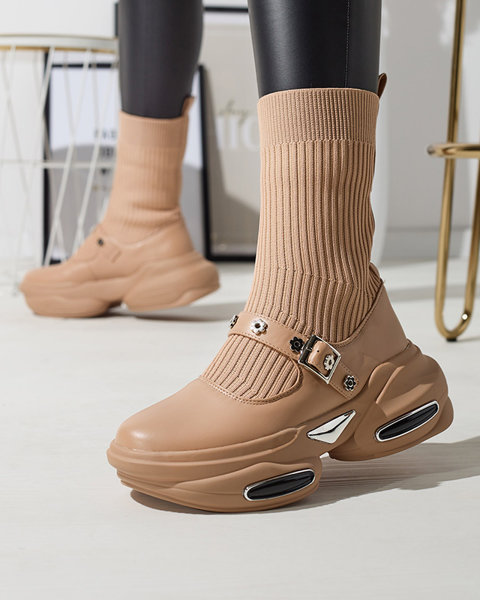 Жіночі спортивні черевики світло-коричневого кольору з верхом а'ля носок Folden- Footwear